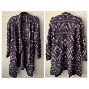 Lucky Brand Open Knit Cascading Open Front Tribal Cardigan